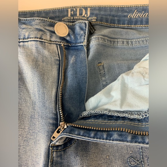 FDJ French Dressing Jeans Olivia Slim Ankle Sky Blue Floral Embroidered Jeans 10 - Picture 4 of 14